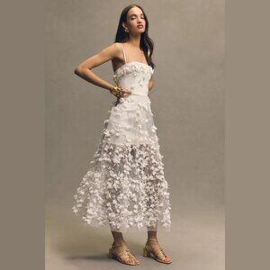 NEW Helsi - Size XL Audrey Square-Neck Floral Appliqué Sheer Midi Dress - Ivory